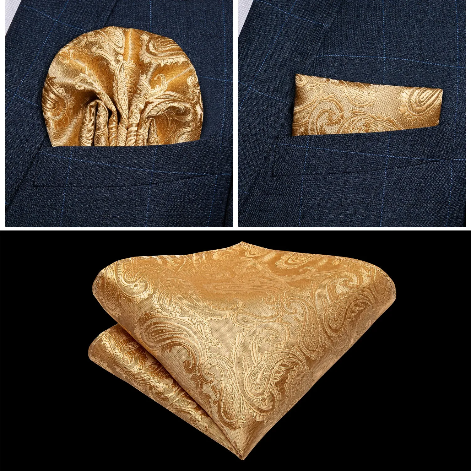 Men's Golden Paisley Silk Vest Bow tie Pocket square Cufflinks Set sold by Barrywang product image thumbnail 5