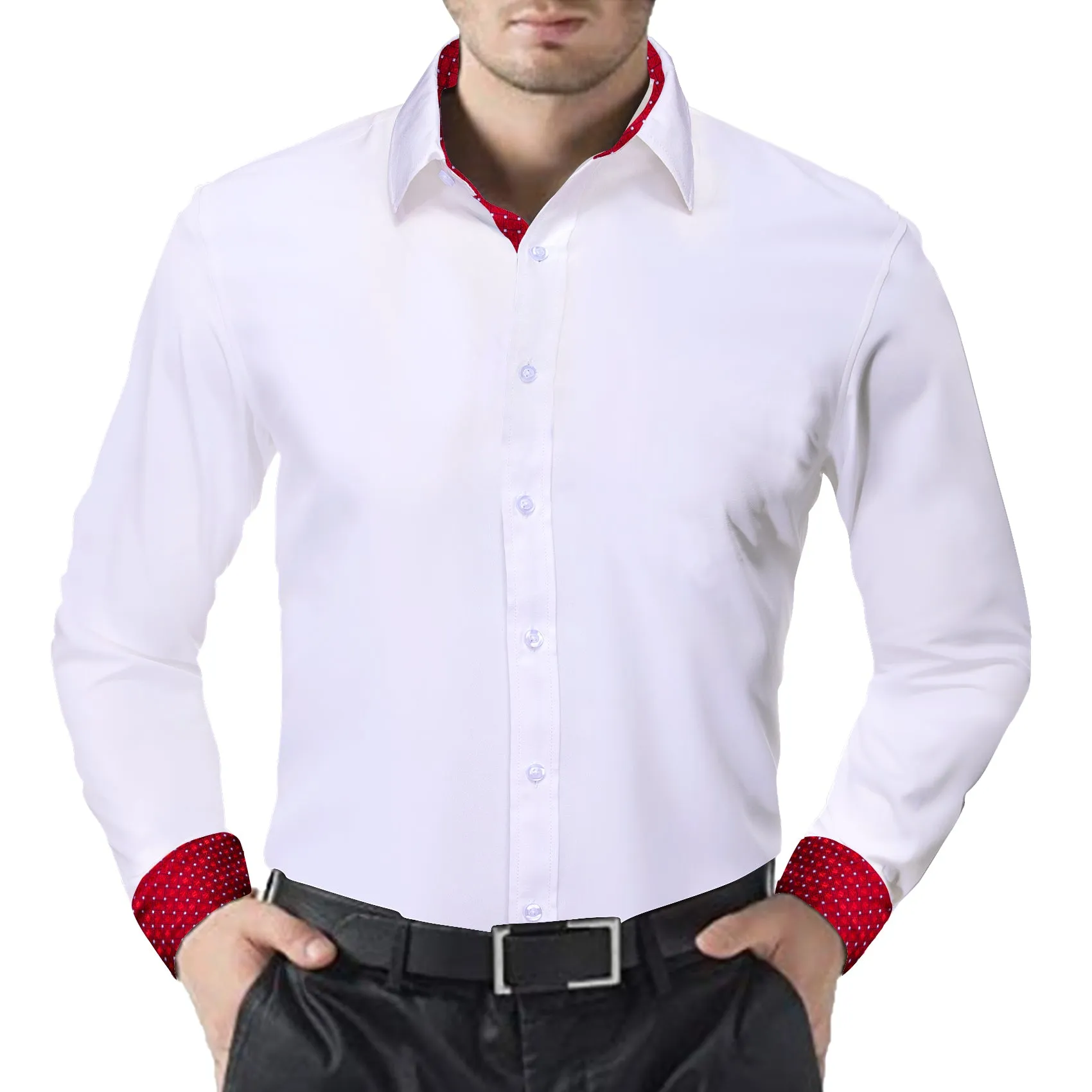 Barry. Wang Formal White Red Splicing Men's Business Shirt sold by Barrywang product image thumbnail 3