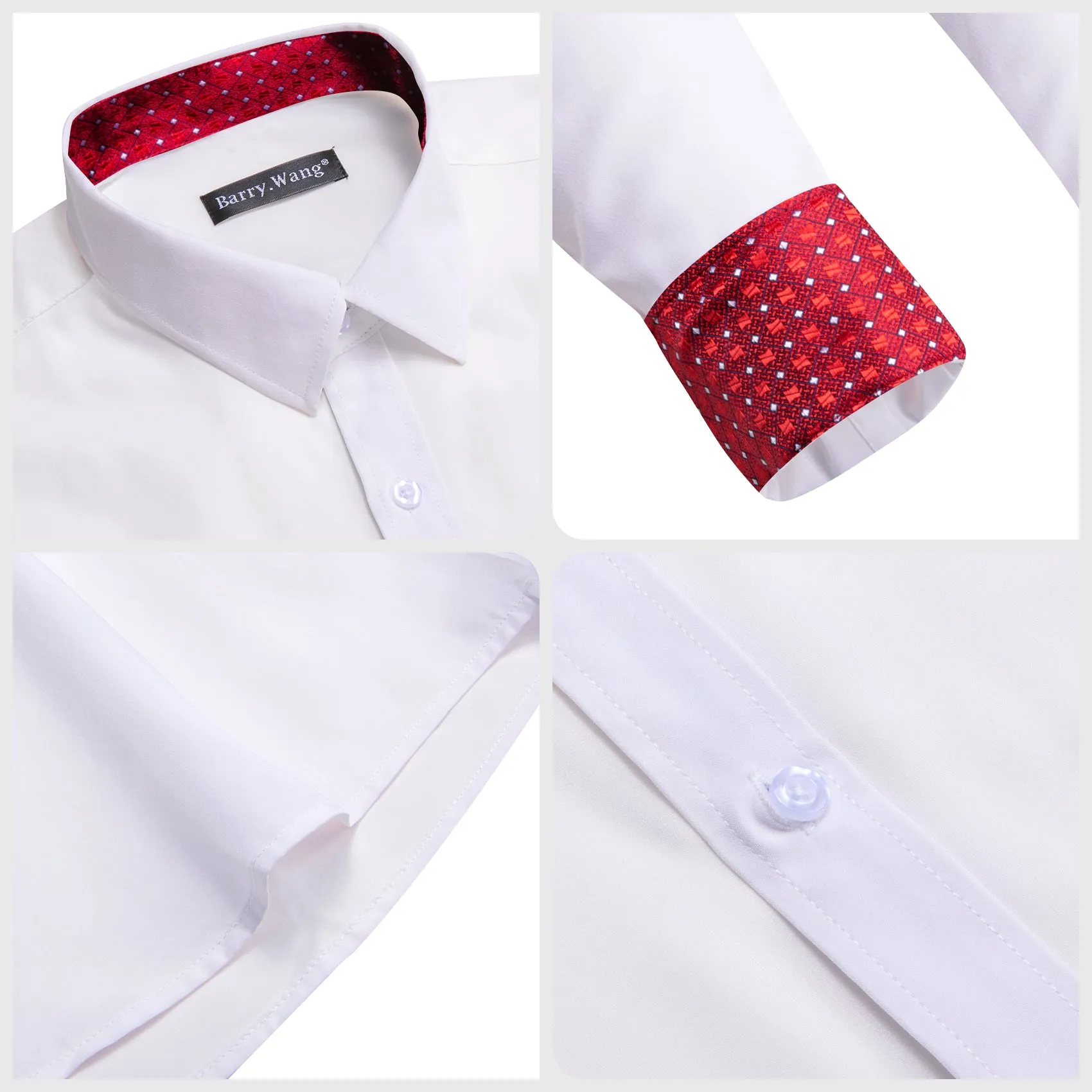 Barry. Wang Formal White Red Splicing Men's Business Shirt sold by Barrywang product image thumbnail 5