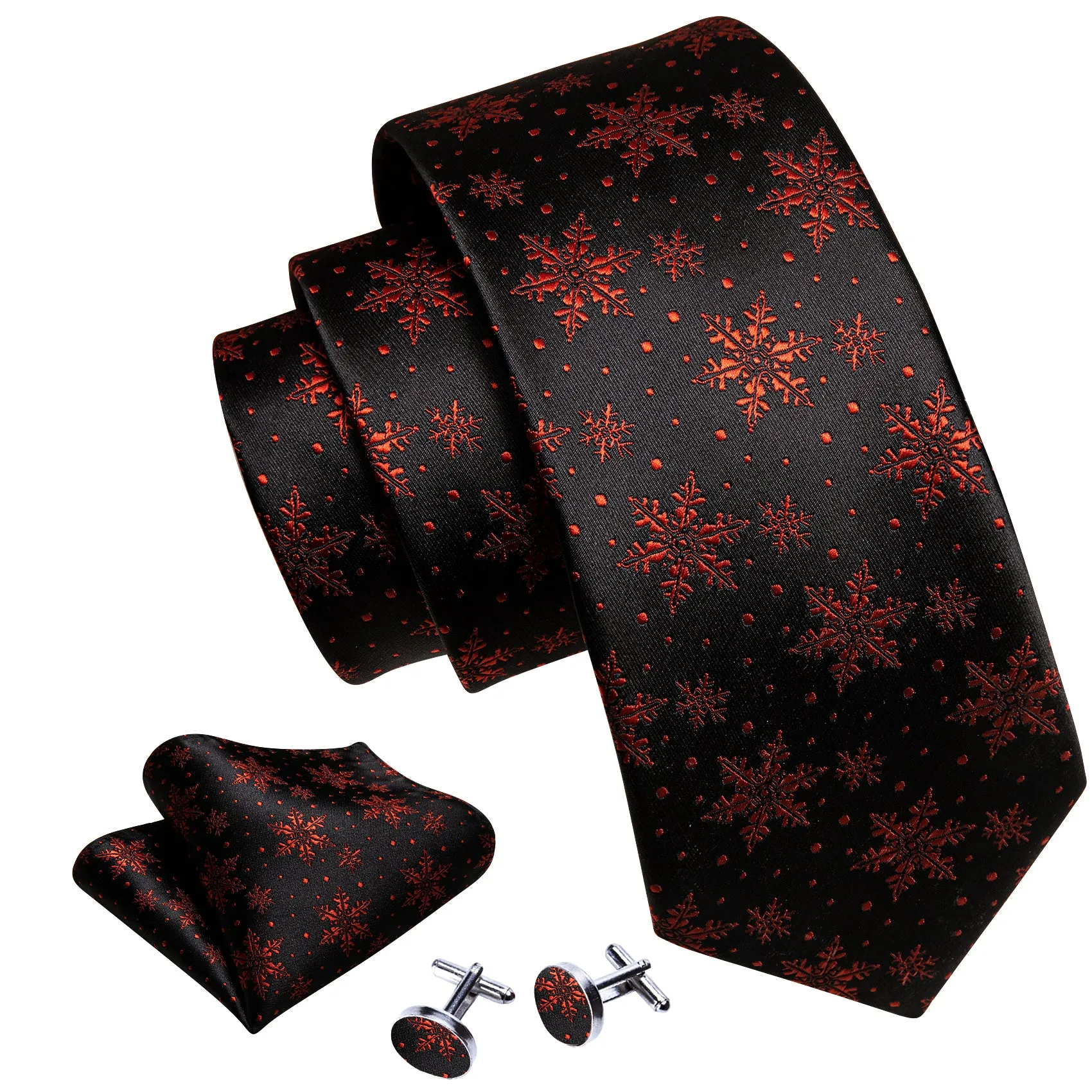 Christmas Black Red Snowflake Tie Handkerchief Cufflinks Set sold by Barrywang product image thumbnail 5