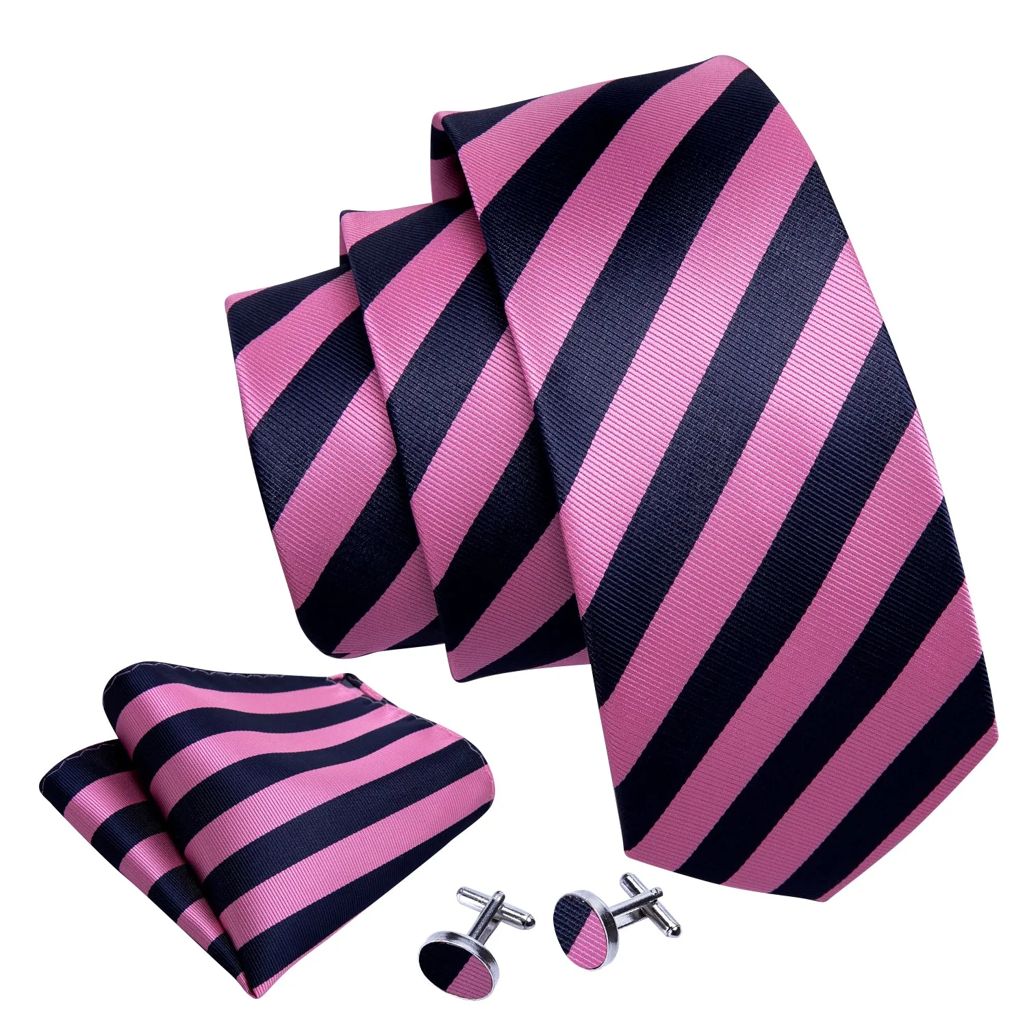 Barry. Wang Pink Striped Tie Pocket Square Cufflinks Set sold by Barrywang product image thumbnail 3