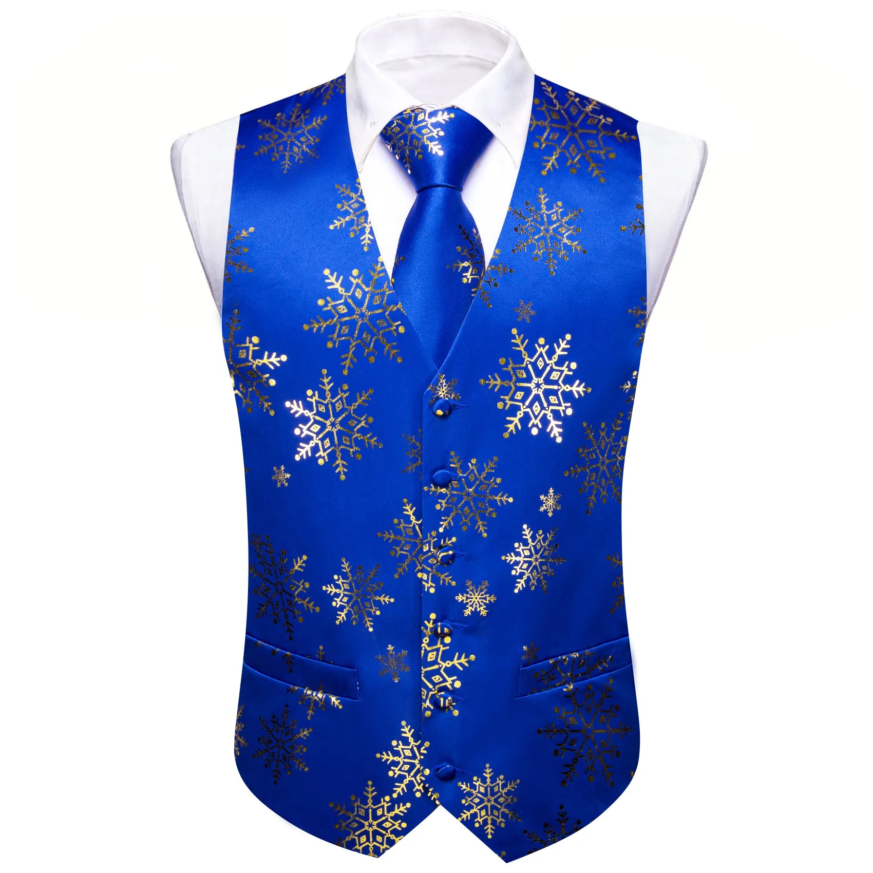 Christmas Blue Gold Xmas Snowflake Waistcoat Vest Tie Hanky Cufflinks Set sold by Barrywang product image thumbnail 2