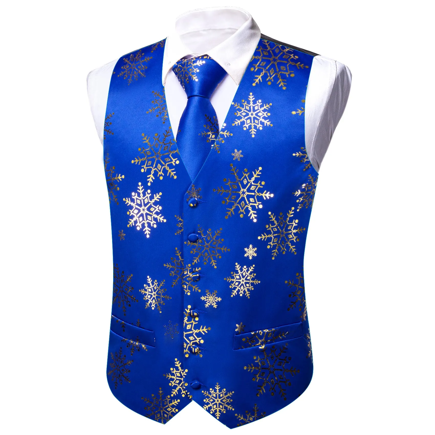 Christmas Blue Gold Xmas Snowflake Waistcoat Vest Tie Hanky Cufflinks Set sold by Barrywang product image thumbnail 3