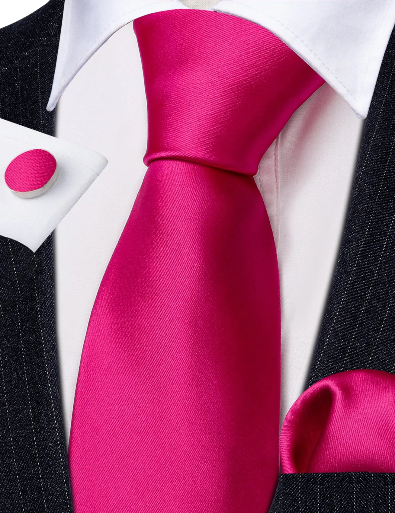 Plum Red Solid Silk Tie Handkerchief Cufflinks Set For Men sold by Barrywang product image thumbnail 2