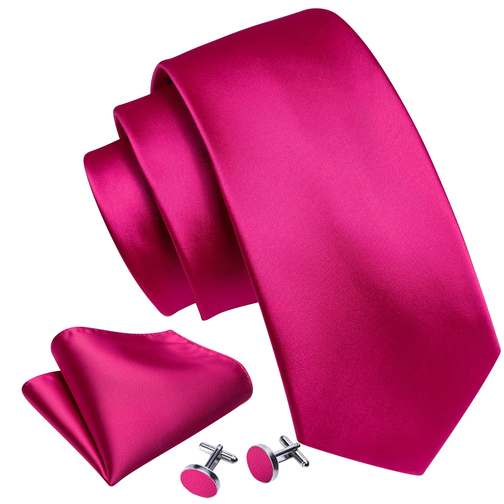 Plum Red Solid Silk Tie Handkerchief Cufflinks Set For Men sold by Barrywang product image thumbnail 4