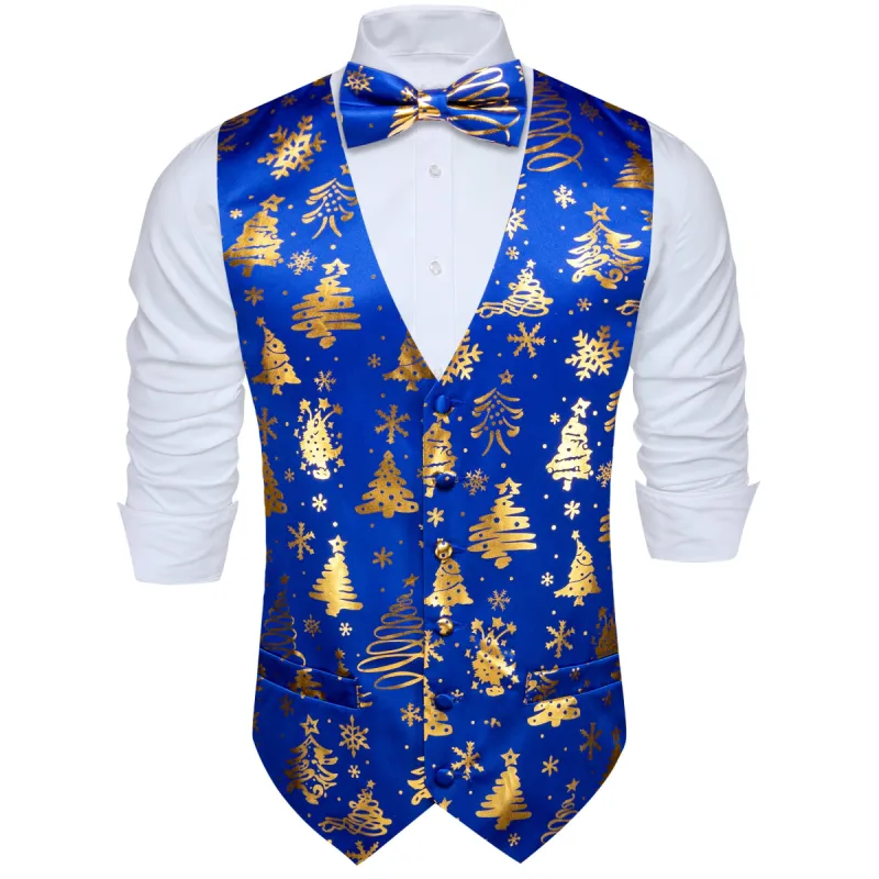 Christmas Blue Gold Xmas Tree Bowtie Waistcoat Vest Set sold by Barrywang