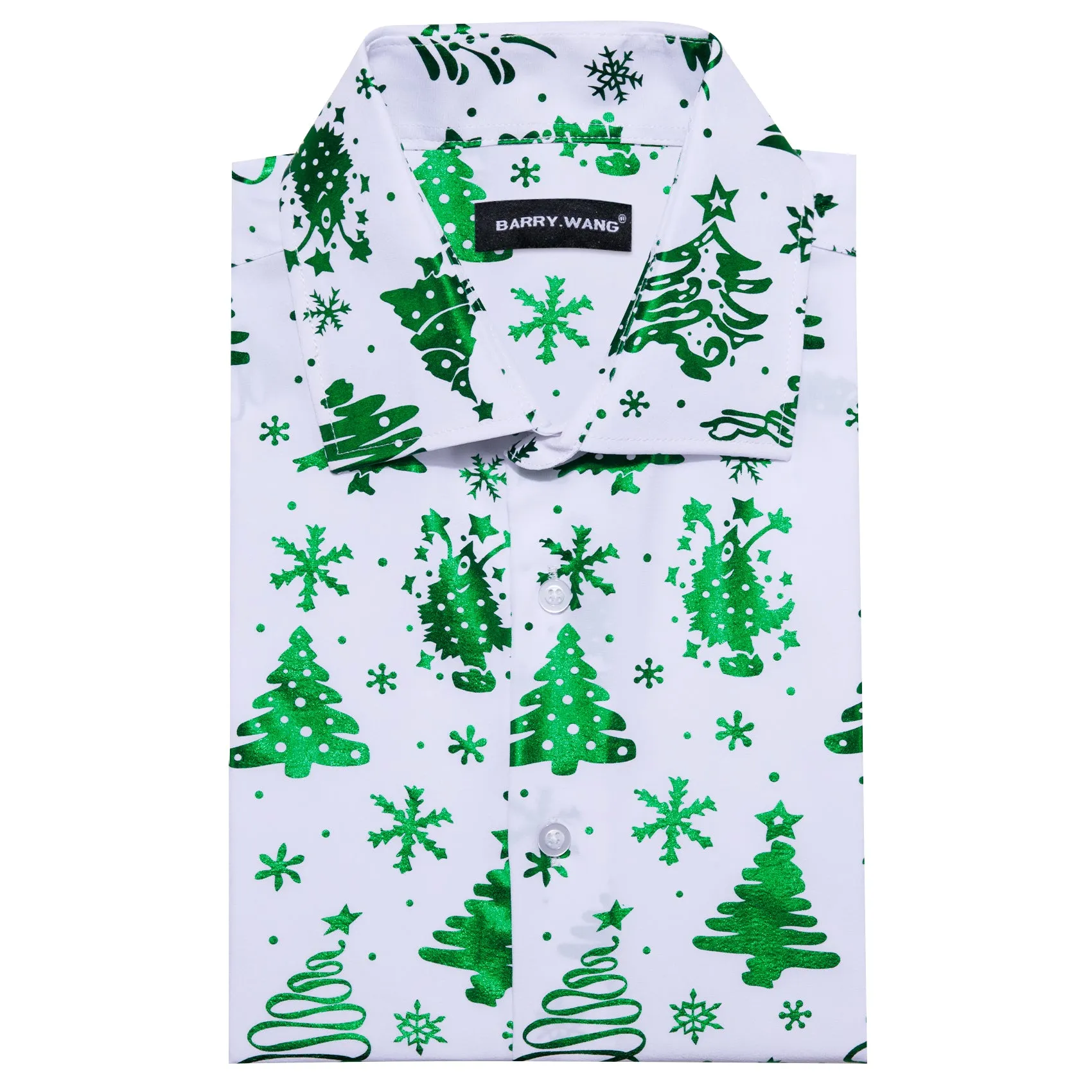 Christmas White Green Xmas Pattern Floral Silk Men's Shirt sold by Barrywang product image thumbnail 4