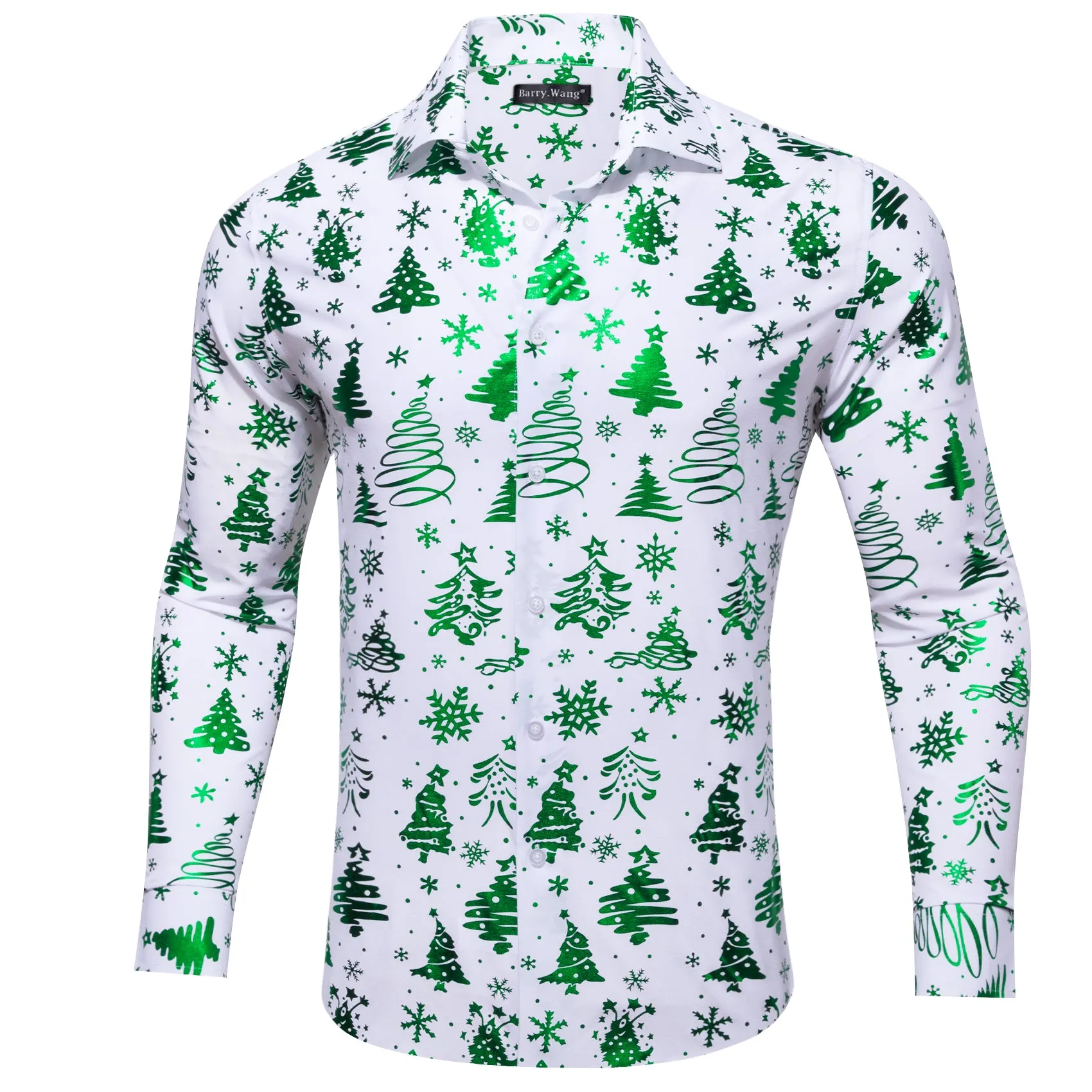 Christmas White Green Xmas Pattern Floral Silk Men's Shirt sold by Barrywang