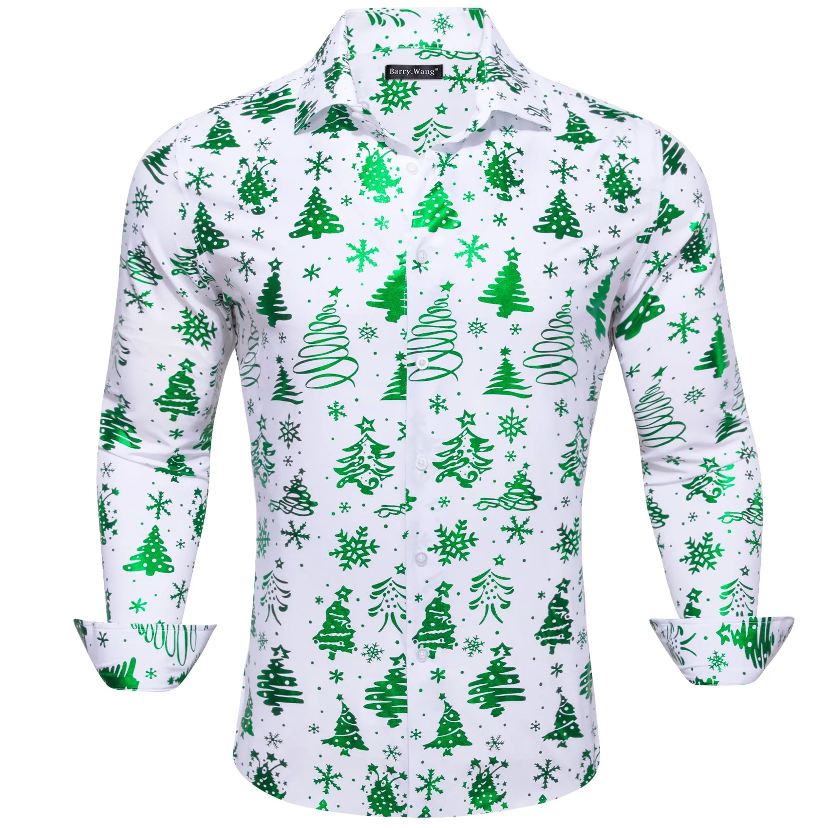 Christmas White Green Xmas Pattern Floral Silk Men's Shirt sold by Barrywang product image thumbnail 2