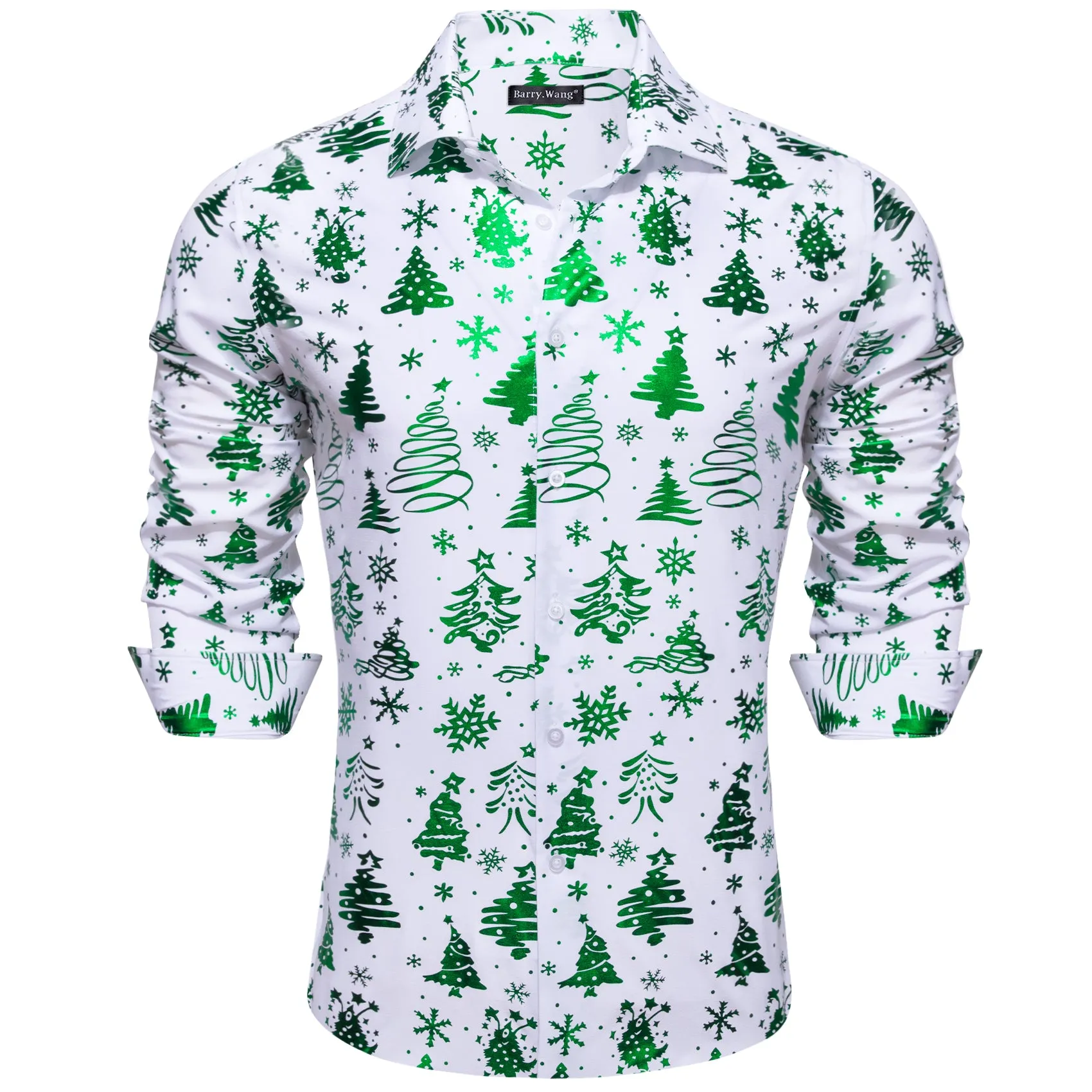 Christmas White Green Xmas Pattern Floral Silk Men's Shirt sold by Barrywang product image thumbnail 3