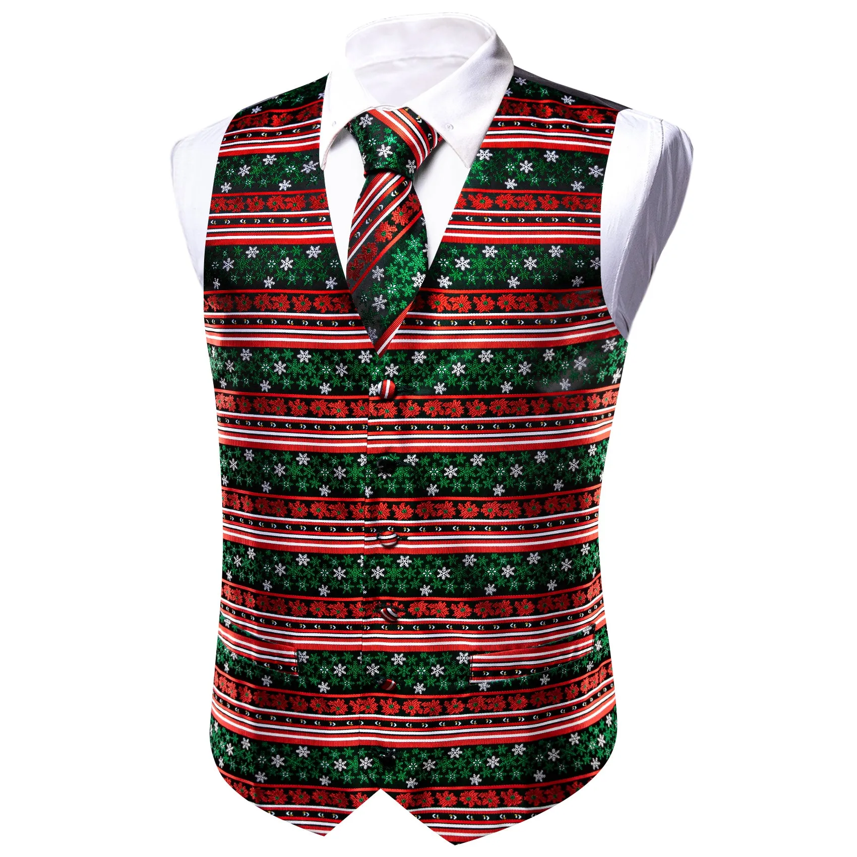 Barry.wang Men's Vest Red Green Christmas Element Silk Tie Vest Set sold by Barrywang product image thumbnail 5