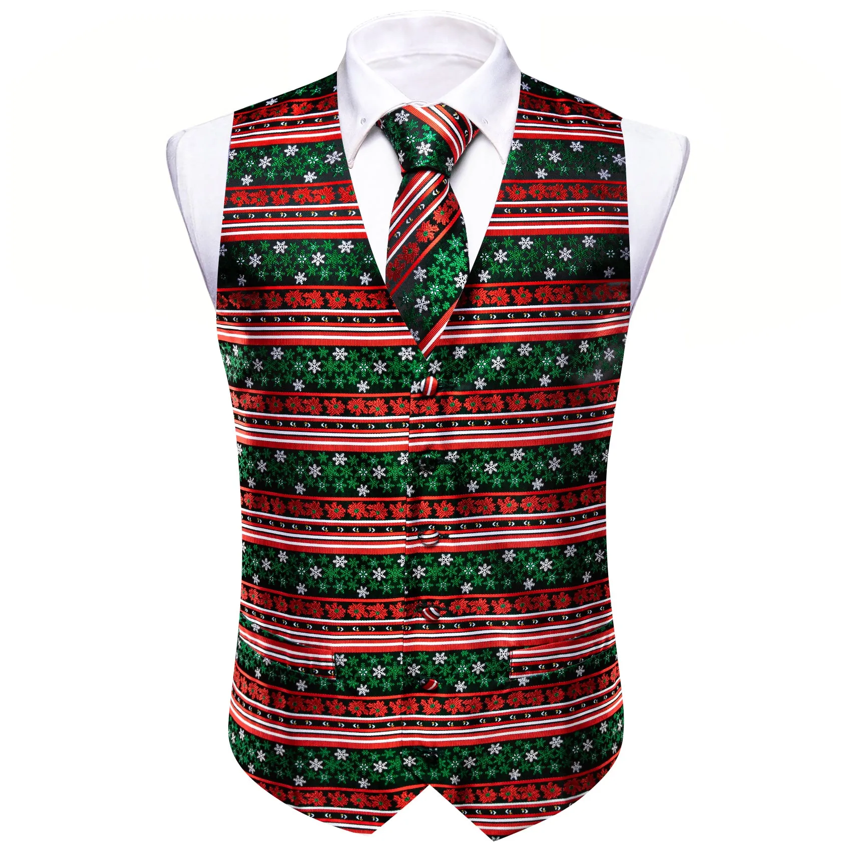 Barry.wang Men's Vest Red Green Christmas Element Silk Tie Vest Set sold by Barrywang product image thumbnail 4