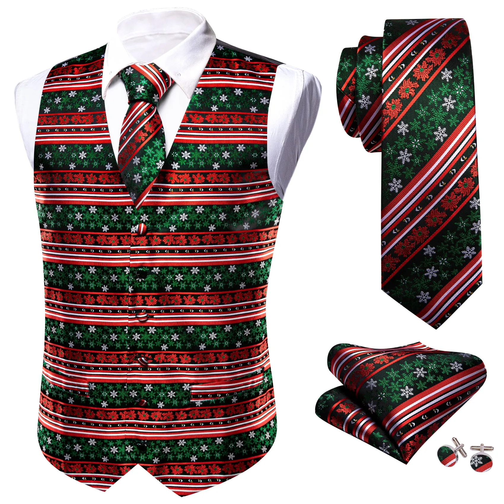 Barry.wang Men's Vest Red Green Christmas Element Silk Tie Vest Set sold by Barrywang product image thumbnail 3
