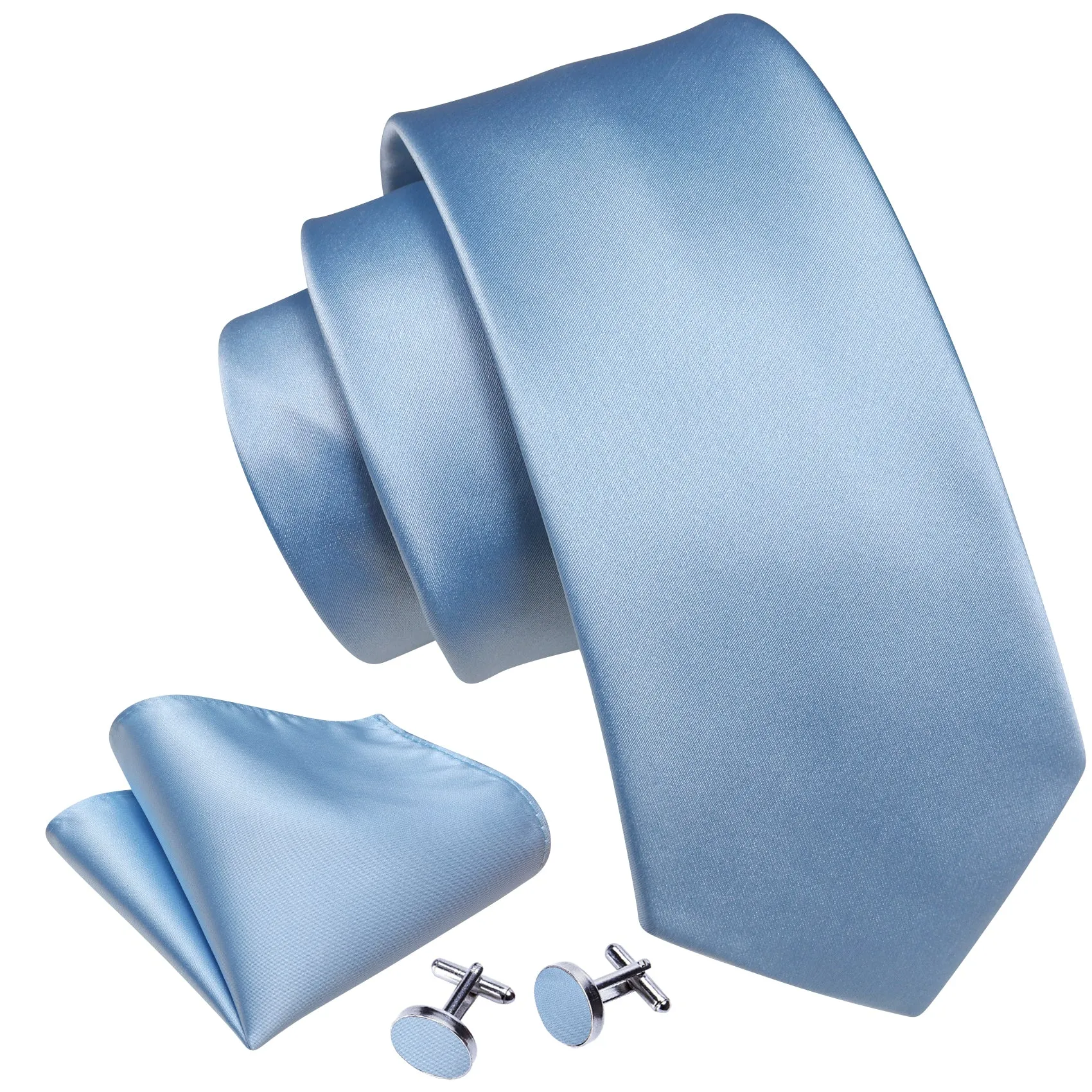 Bright Blue Solid Silk Tie Handkerchief Cufflinks Set For Men sold by Barrywang product image thumbnail 4