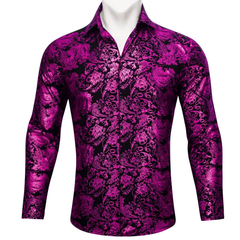 Barry. Wang Lavender Black Paisley Silk Men's Shirt sold by Barrywang