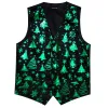 Christmas Black Green Xmas Tree Waistcoat Vest Bowtie Hanky Cufflinks Set sold by Barrywang