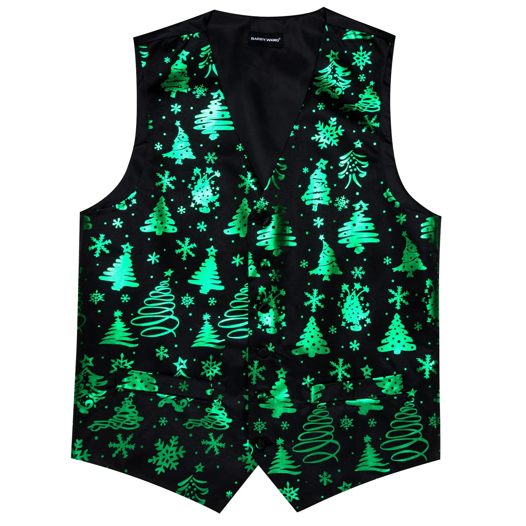 Christmas Black Green Xmas Tree Waistcoat Vest Bowtie Hanky Cufflinks Set sold by Barrywang product image thumbnail 5