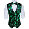 Christmas Black Green Xmas Tree Waistcoat Vest Bowtie Hanky Cufflinks Set sold by Barrywang