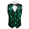 Christmas Black Green Xmas Tree Waistcoat Vest Bowtie Hanky Cufflinks Set sold by Barrywang