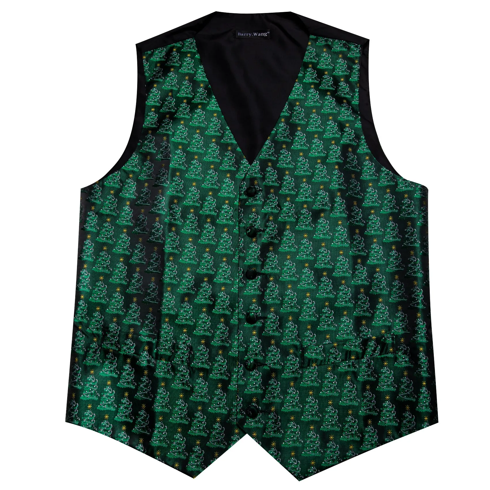 Christmas Green Tree Silk Tie Waistcoat Vest Hanky Cufflinks Set sold by Barrywang product image thumbnail 4