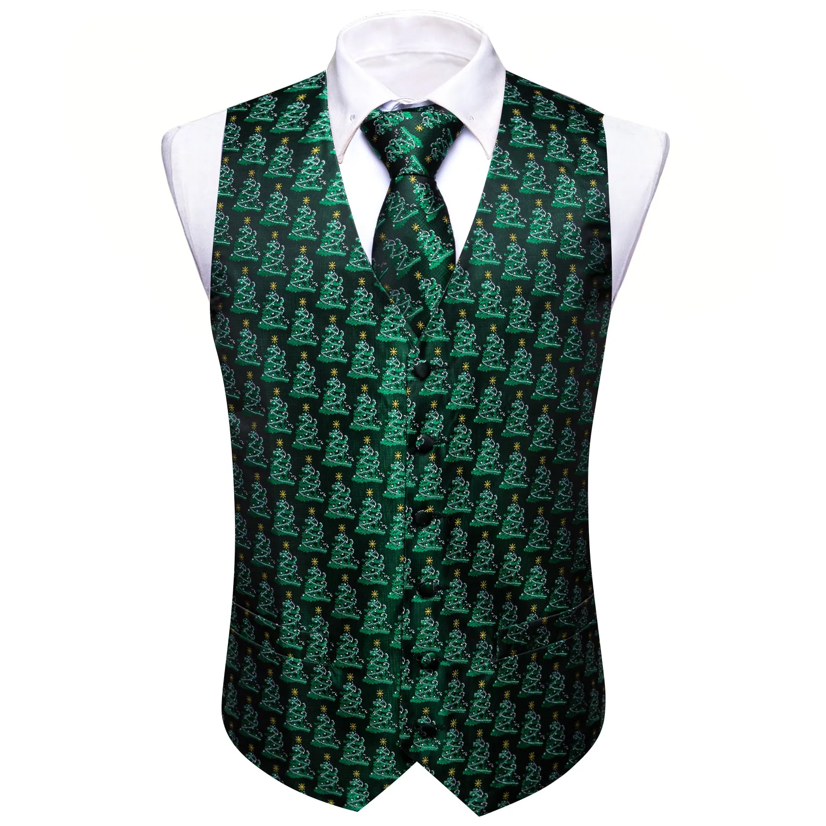 Christmas Green Tree Silk Tie Waistcoat Vest Hanky Cufflinks Set sold by Barrywang product image thumbnail 2