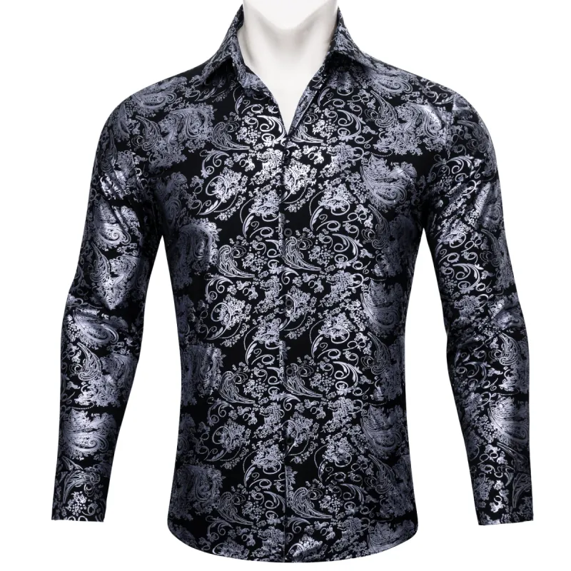 Barry. Wang Grey Black Paisley Silk Men's Shirt sold by Barrywang