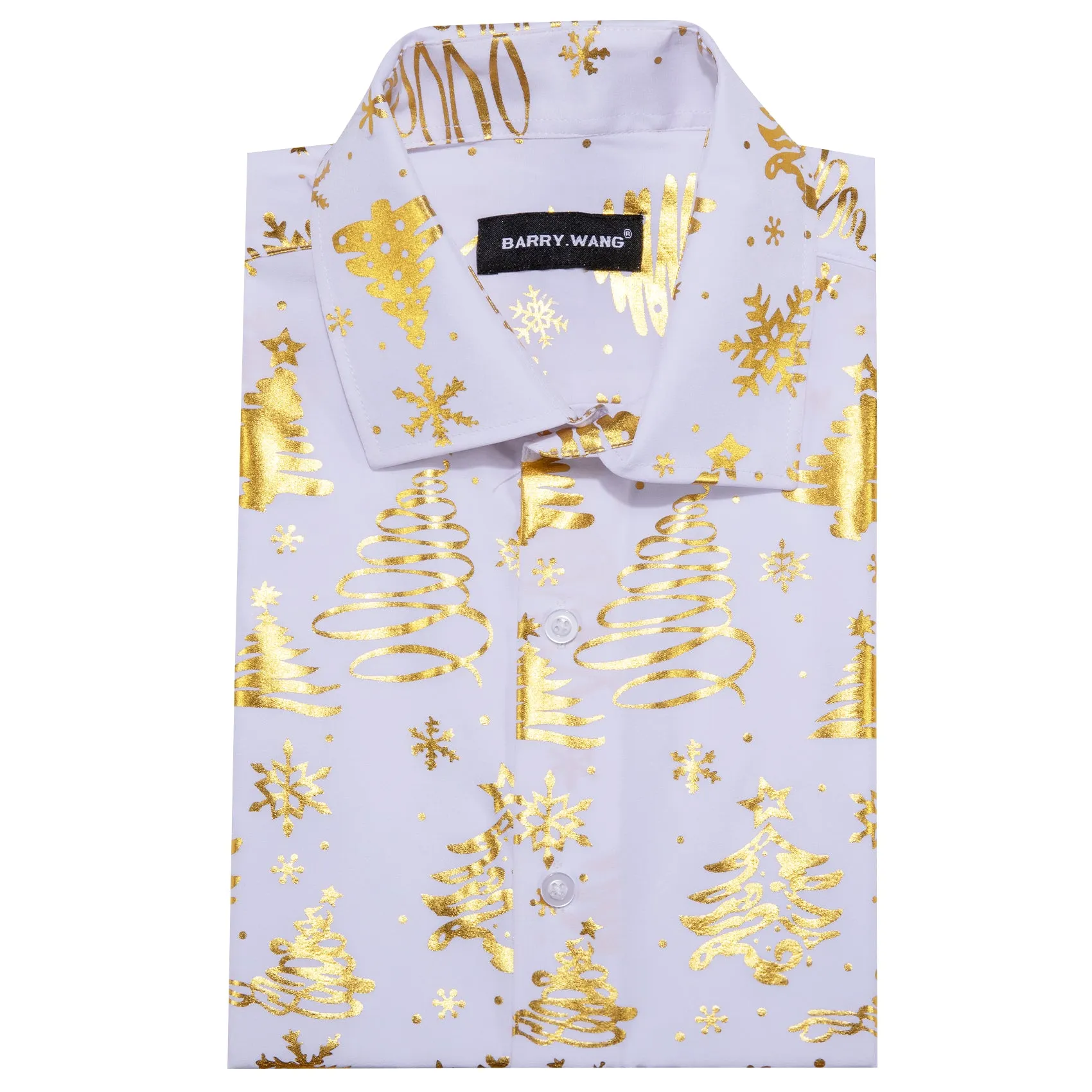 Christmas White Gold Xmas Tree Floral Silk Men's Shirt sold by Barrywang product image thumbnail 4