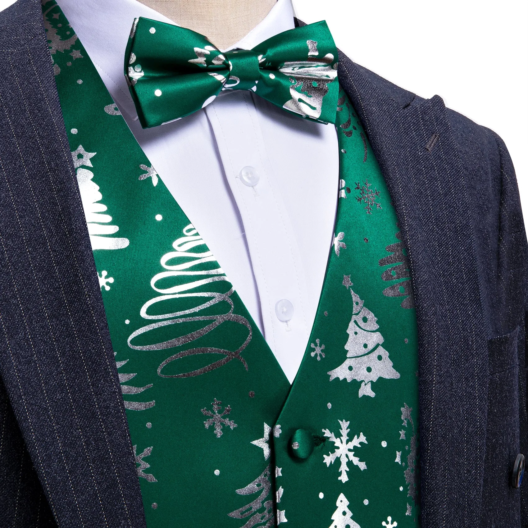 Christmas Green White Xmas Pattern Waistcoat Vest Bowtie Set sold by Barrywang