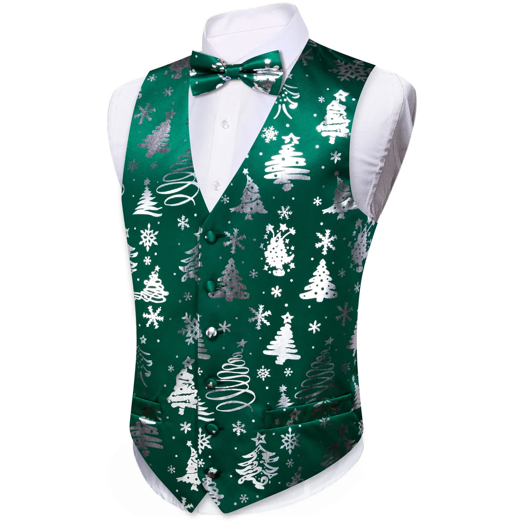 Christmas Green White Xmas Pattern Waistcoat Vest Bowtie Set sold by Barrywang product image thumbnail 3