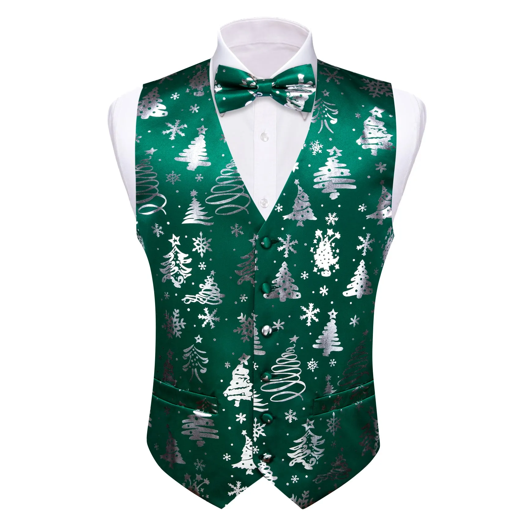 Christmas Green White Xmas Pattern Waistcoat Vest Bowtie Set sold by Barrywang product image thumbnail 2