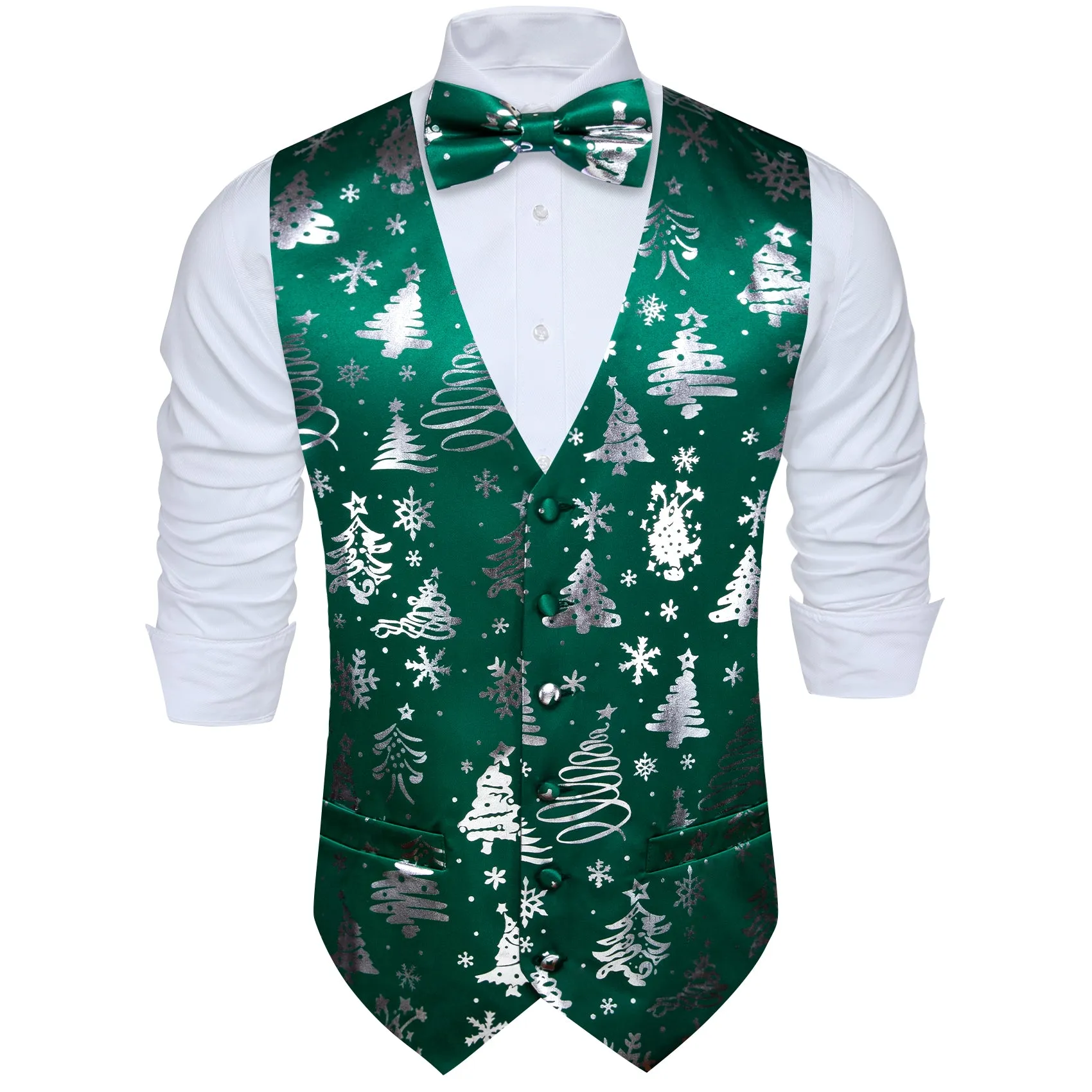 Christmas Green White Xmas Pattern Waistcoat Vest Bowtie Set sold by Barrywang product image thumbnail 4