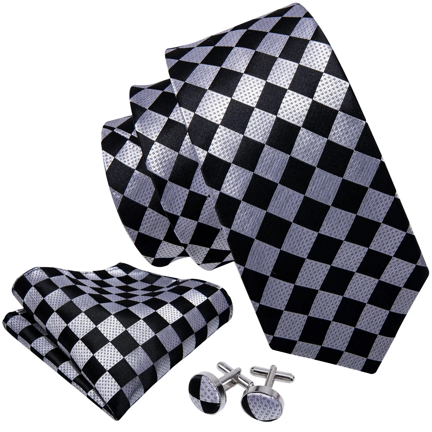 Barry. Wang Awesome Black Plaid Tie Pocket Square Cufflinks Set sold by Barrywang product image thumbnail 3
