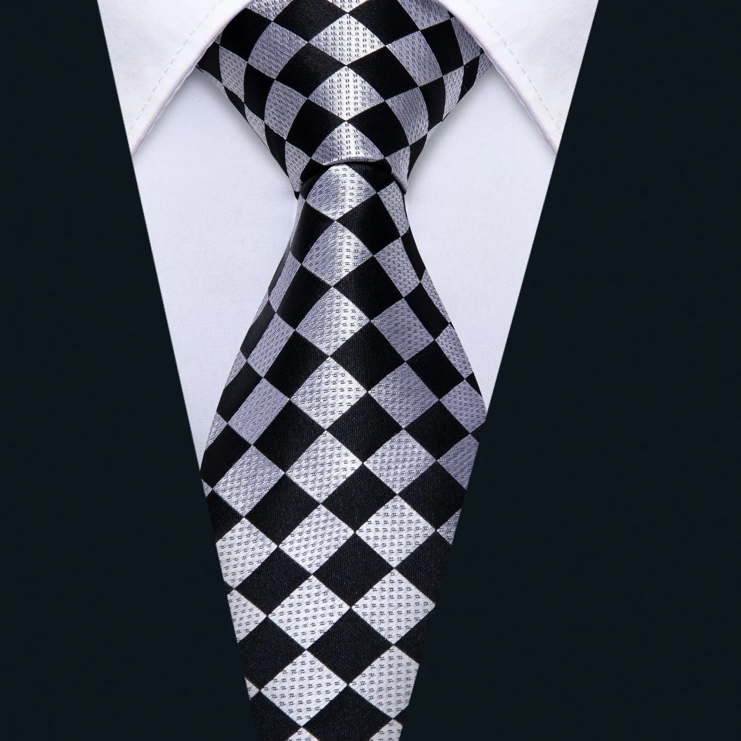 Barry. Wang Awesome Black Plaid Tie Pocket Square Cufflinks Set sold by Barrywang product image thumbnail 2