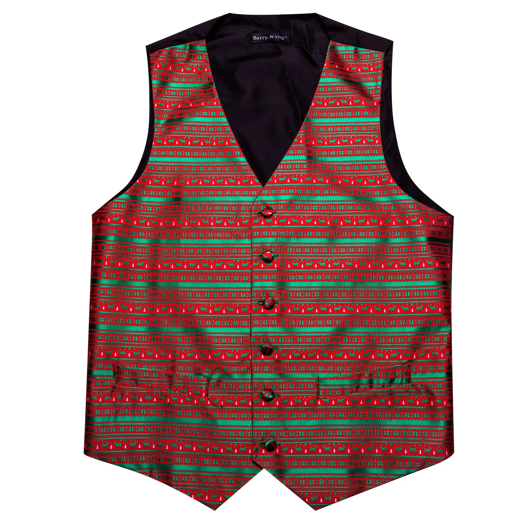Christmas Red Green Elk Silk Tie Waistcoat Vest Hanky Cufflinks Set sold by Barrywang product image thumbnail 4