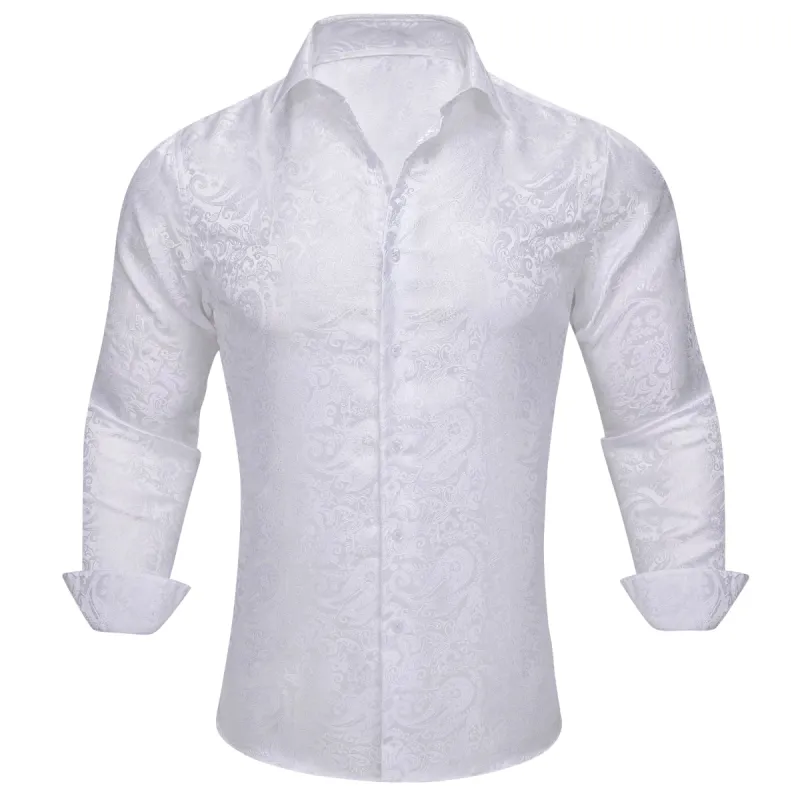 Barry. Wang Fashion White Paisley Silk Men's Shirt sold by Barrywang