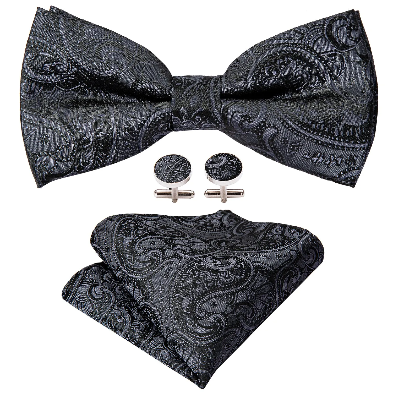 Barry. Wang Black Paisley Bow Tie Hanky Cufflinks Set sold by Barrywang product image thumbnail 4
