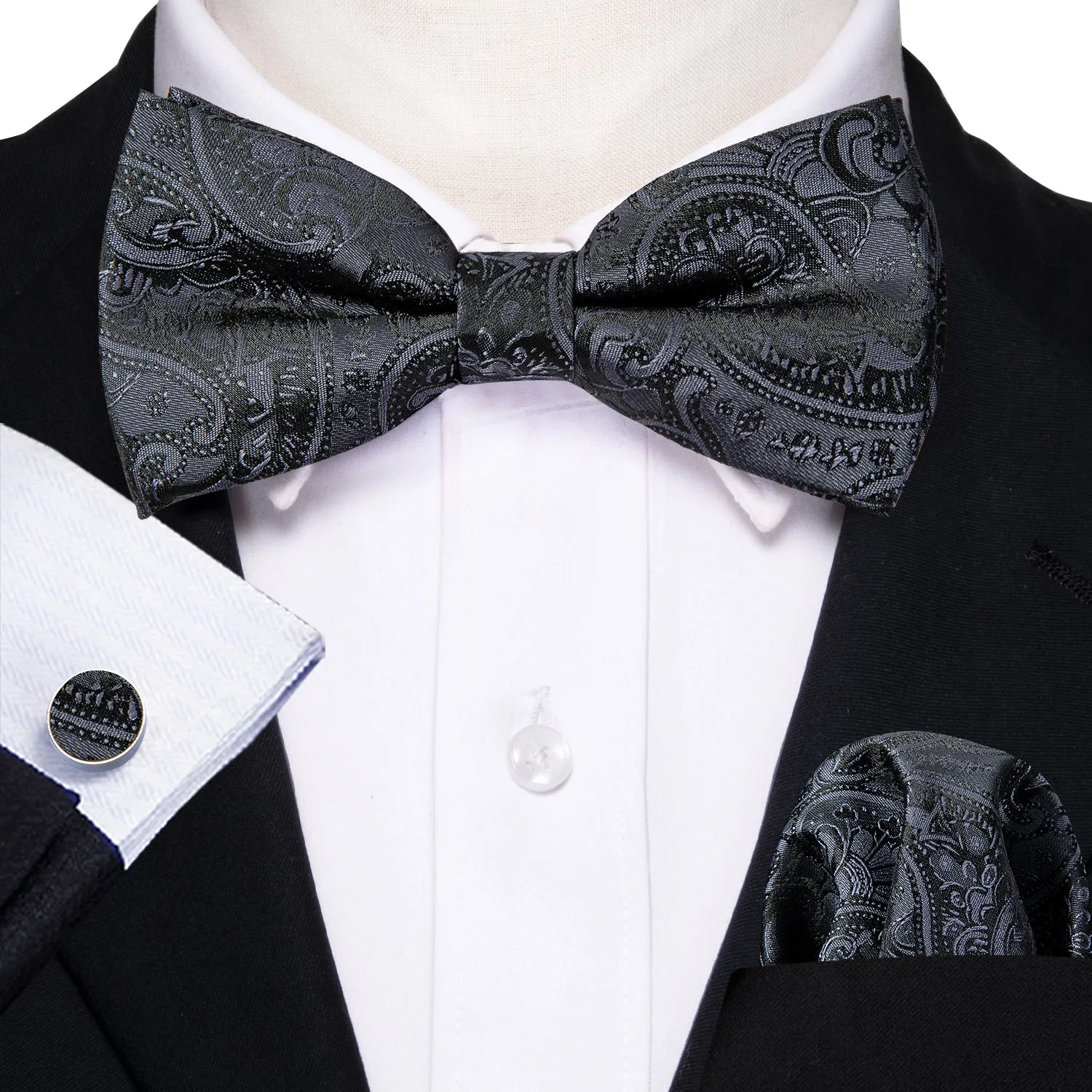 Barry. Wang Black Paisley Bow Tie Hanky Cufflinks Set sold by Barrywang product image thumbnail 2