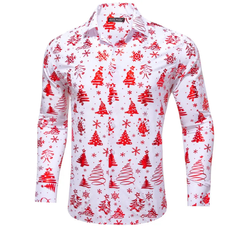 Barry.wang Christmas Shirt White Red Pattern Floral Silk Men's Shirt sold by Barrywang
