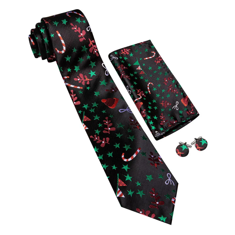 Barry Wang Black Green Star Red Floral Christmas Necktie Set sold by Barrywang product image thumbnail 5