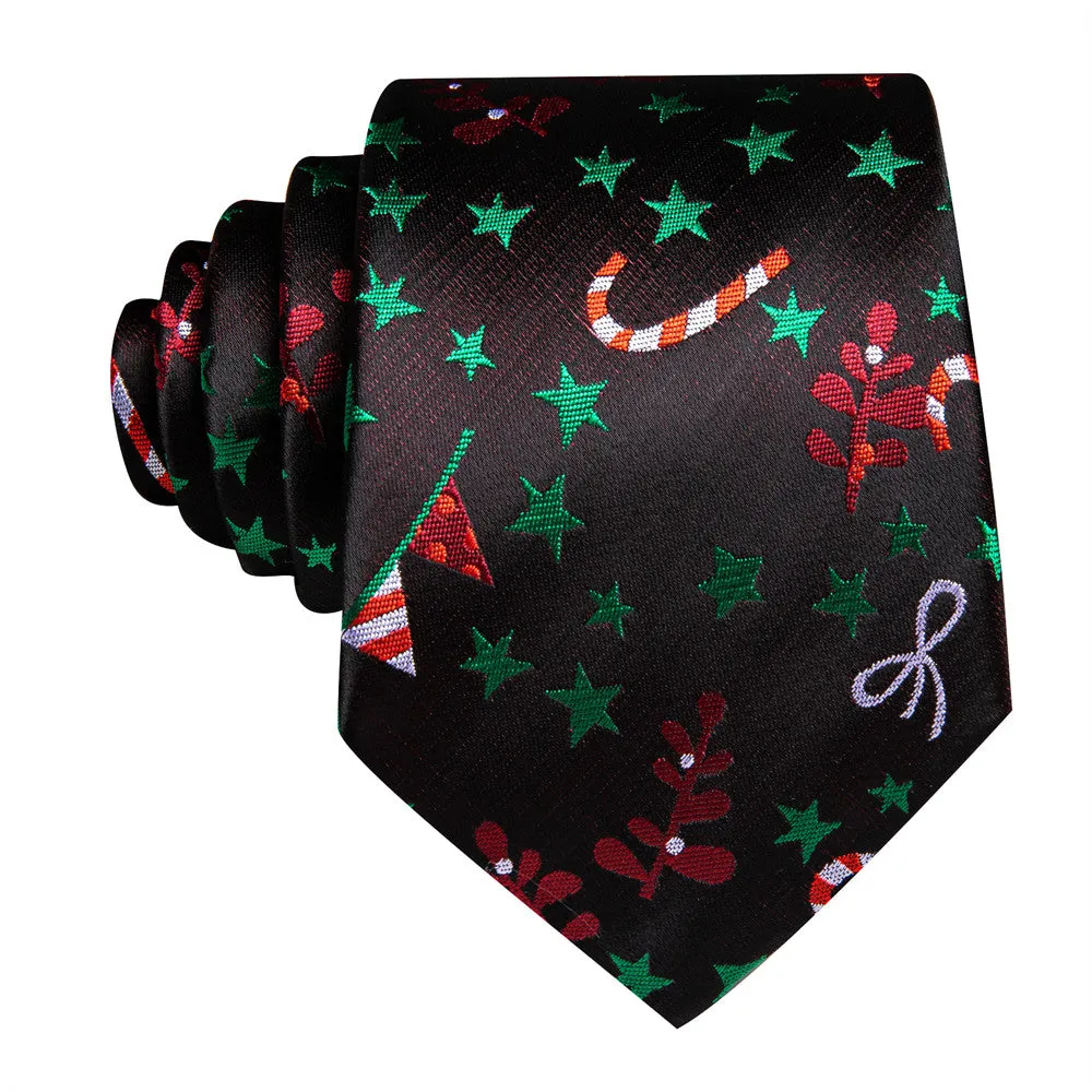 Barry Wang Black Green Star Red Floral Christmas Necktie Set sold by Barrywang product image thumbnail 3