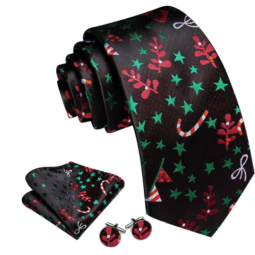 Barry Wang Black Green Star Red Floral Christmas Necktie Set sold by Barrywang product image thumbnail 2