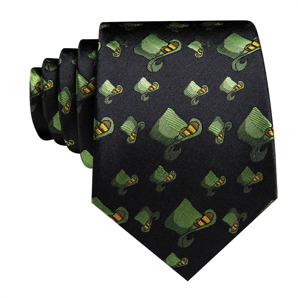 Barry Wang Black Green Hat Holiday Designer Necktie Hanky Cufflinks Set sold by Barrywang product image thumbnail 3