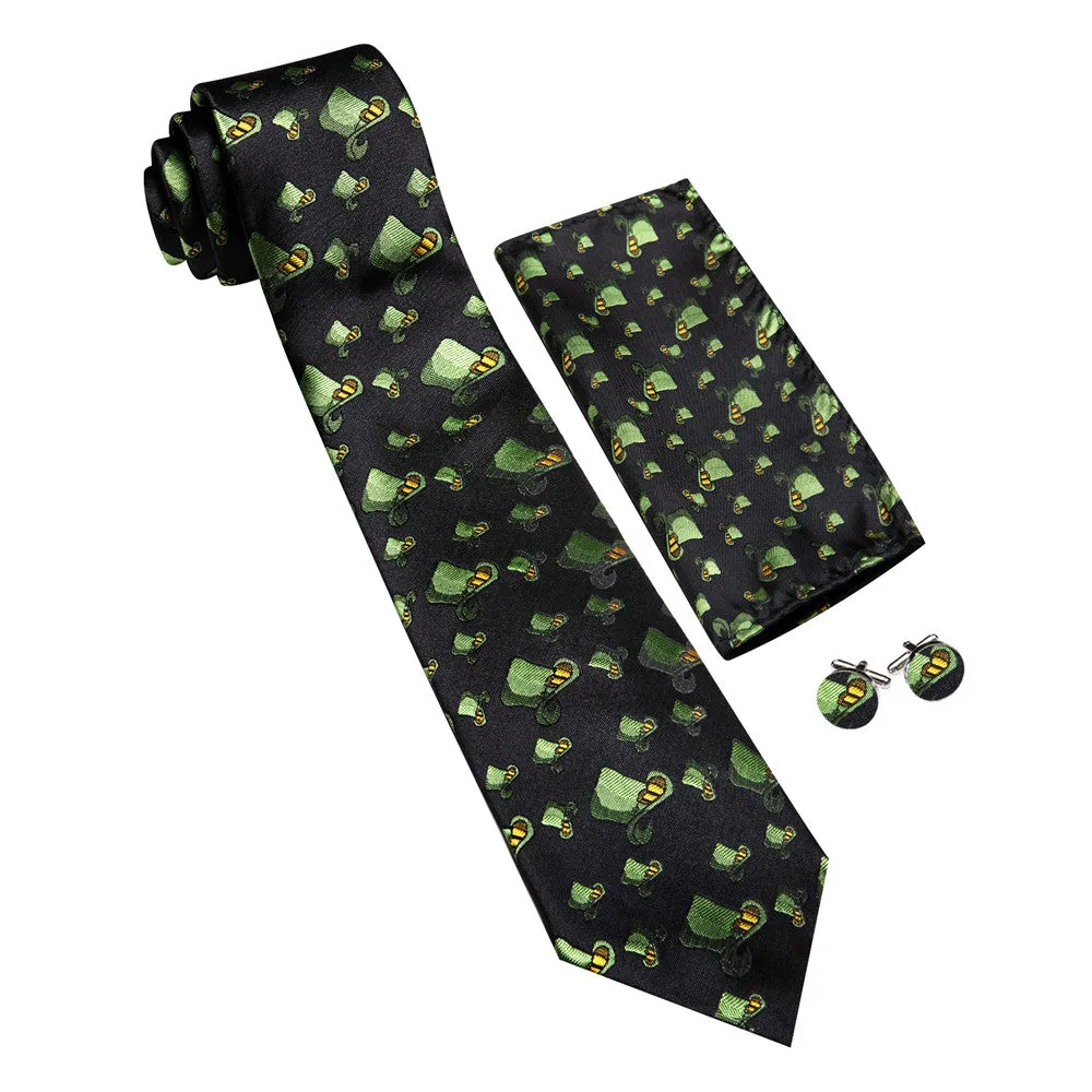 Barry Wang Black Green Hat Holiday Designer Necktie Hanky Cufflinks Set sold by Barrywang product image thumbnail 5