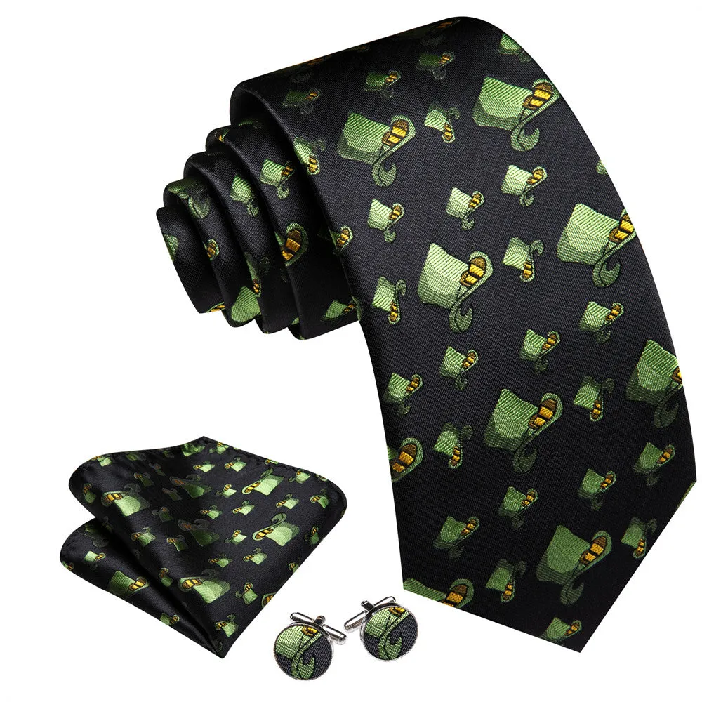 Barry Wang Black Green Hat Holiday Designer Necktie Hanky Cufflinks Set sold by Barrywang product image thumbnail 2