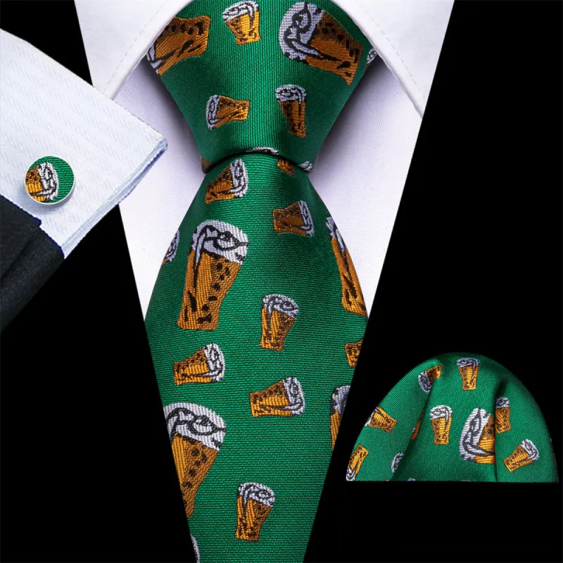 Barry Wang Christmas Green Butterbeer Holiday Necktie Hanky Cufflinks Set sold by Barrywang