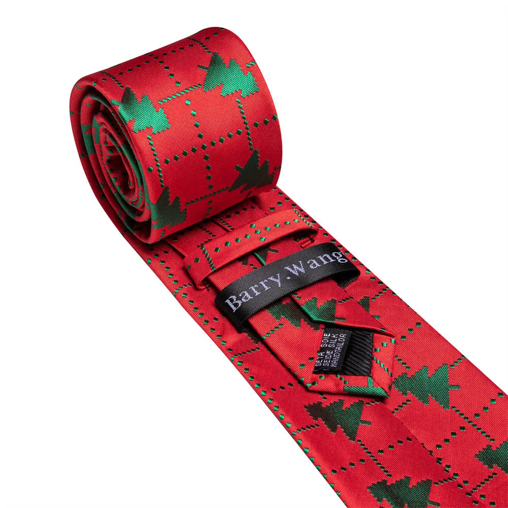 Barry Wang Silk Red Green Christmas Tree Plaid Designer Necktie Set for Men sold by Barrywang product image thumbnail 4