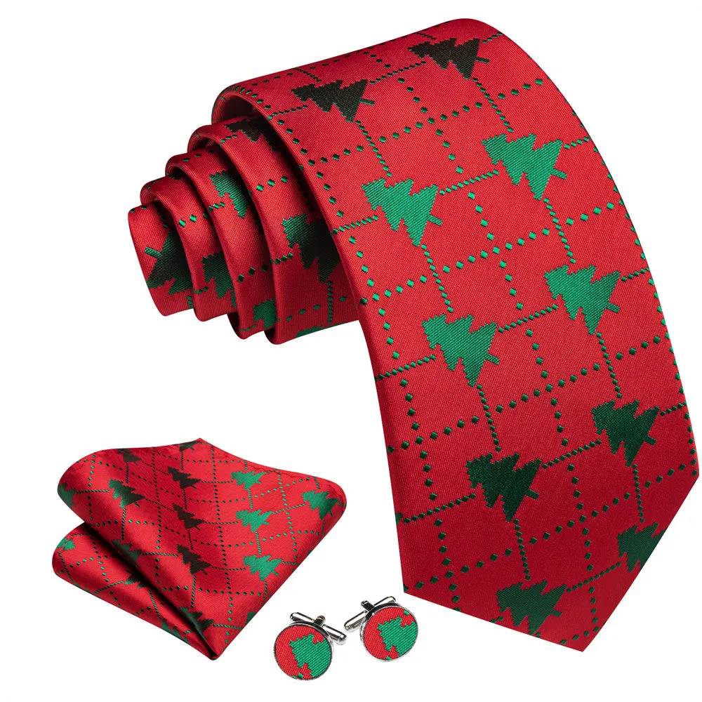 Barry Wang Silk Red Green Christmas Tree Plaid Designer Necktie Set for Men sold by Barrywang product image thumbnail 2