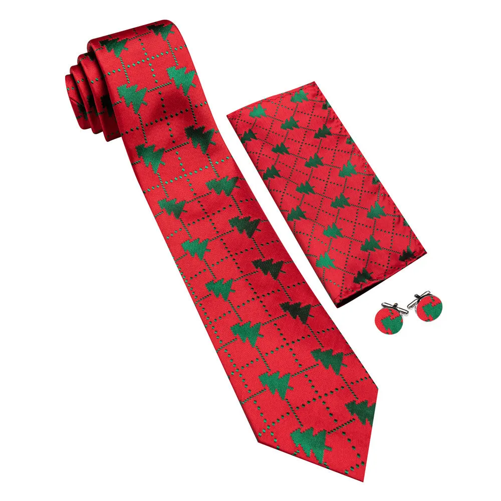 Barry Wang Silk Red Green Christmas Tree Plaid Designer Necktie Set for Men sold by Barrywang product image thumbnail 5