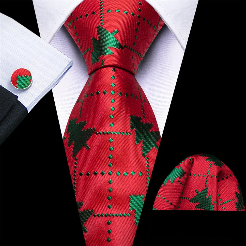 Barry Wang Silk Red Green Christmas Tree Plaid Designer Necktie Set for Men sold by Barrywang