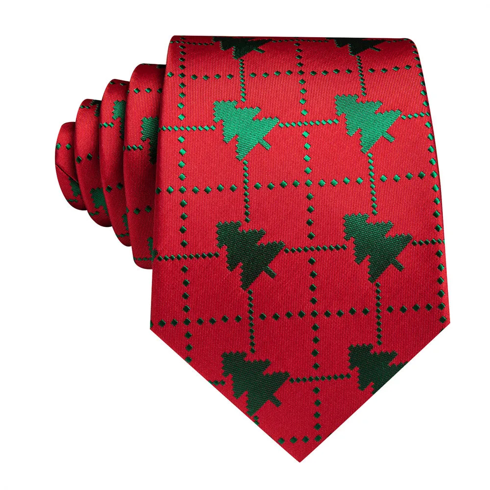 Barry Wang Silk Red Green Christmas Tree Plaid Designer Necktie Set for Men sold by Barrywang product image thumbnail 3